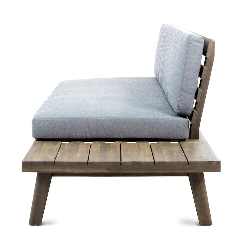 Acacia Wood Right-Sided 2-Seater Sofa with Cushions