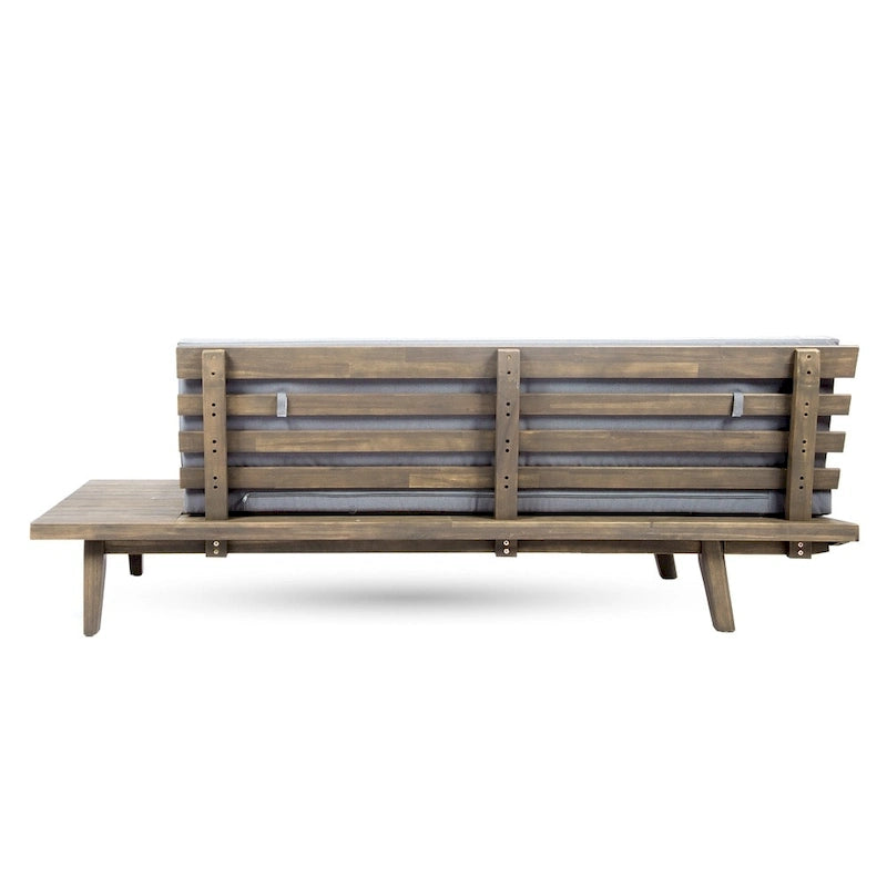 Acacia Wood Right-Sided 2-Seater Sofa with Cushions