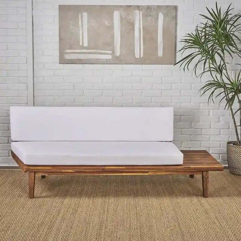 Acacia Wood Right-Sided 2-Seater Sofa with Cushions