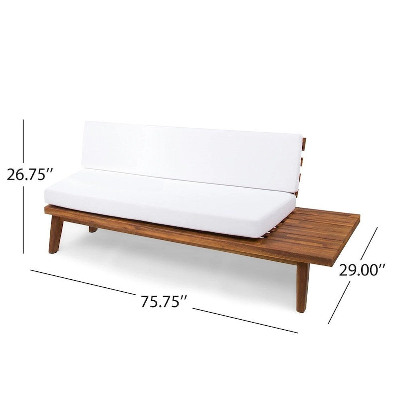Acacia Wood Right-Sided 2-Seater Sofa with Cushions
