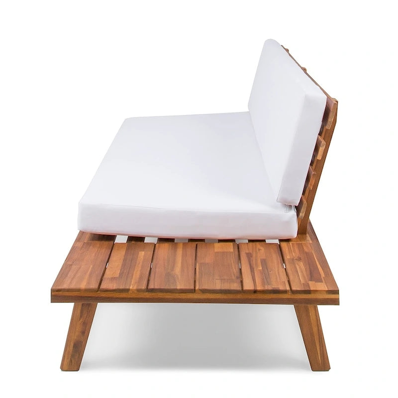 Acacia Wood Right-Sided 2-Seater Sofa with Cushions