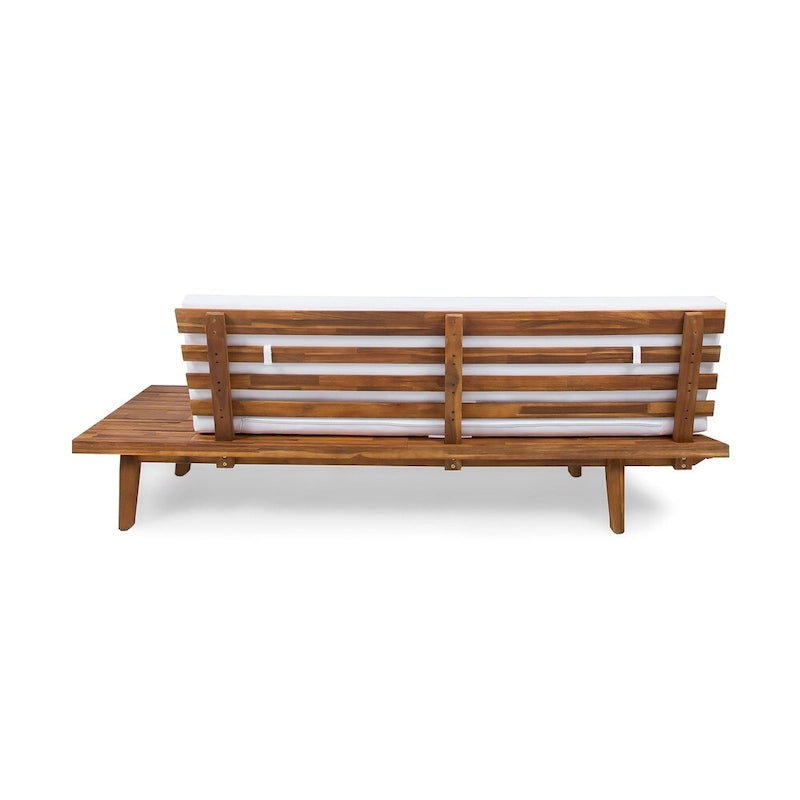 Acacia Wood Right-Sided 2-Seater Sofa with Cushions