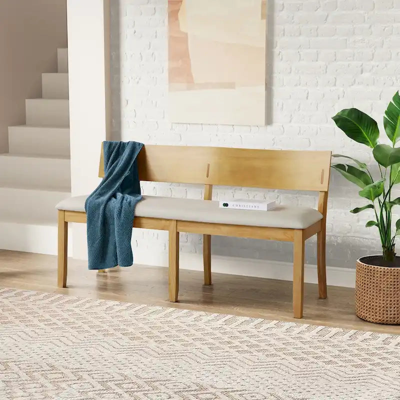Solid Wood Dining Bench with Curved Backrest