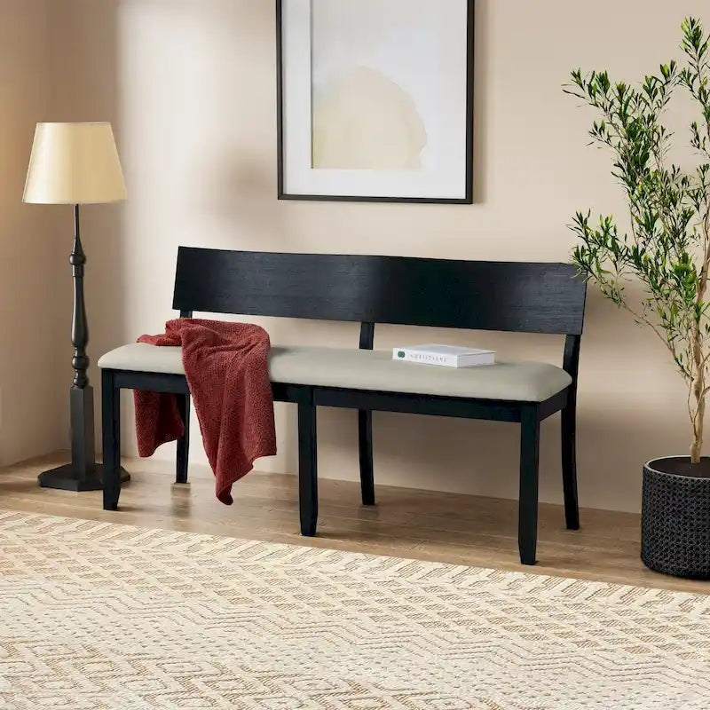 Solid Wood Dining Bench with Curved Backrest