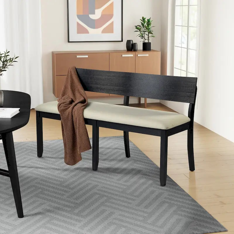 Solid Wood Dining Bench with Curved Backrest