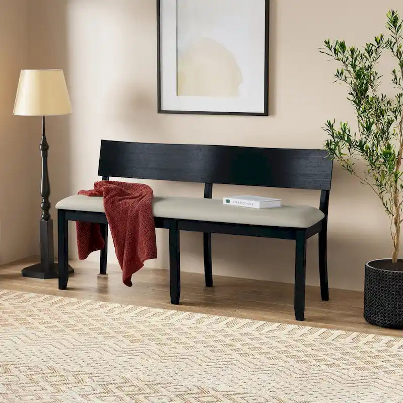 Solid Wood Dining Bench with Curved Backrest