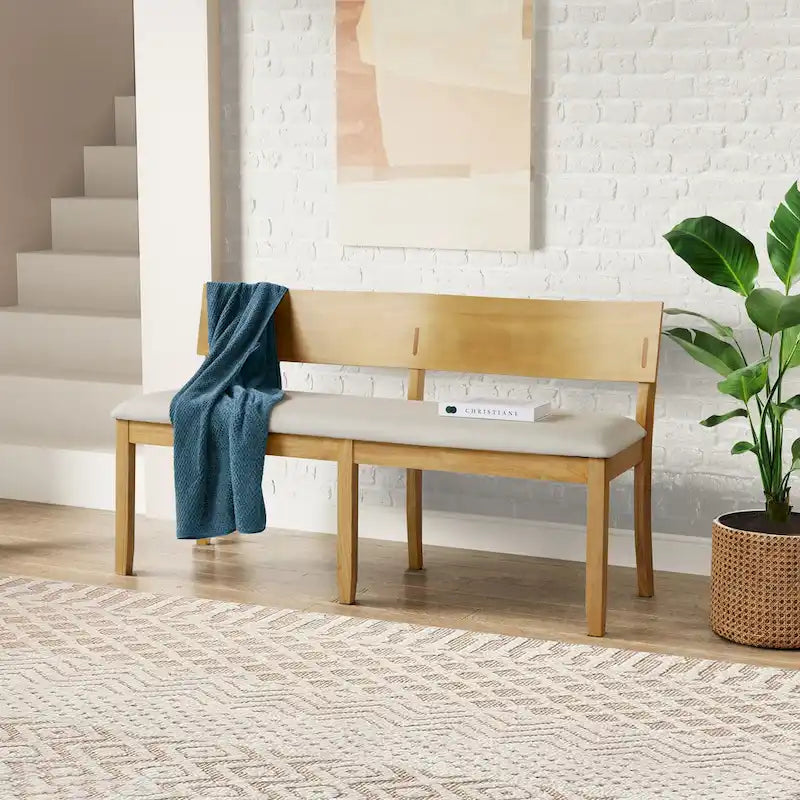 Solid Wood Dining Bench with Curved Backrest