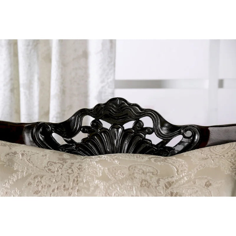 Traditional Chenille Sofa with Ornate Wood Trim