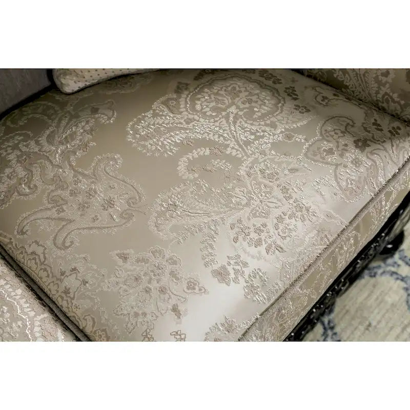 Traditional Chenille Sofa with Ornate Wood Trim