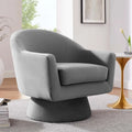 Performance Velvet and Wood Swivel Chair