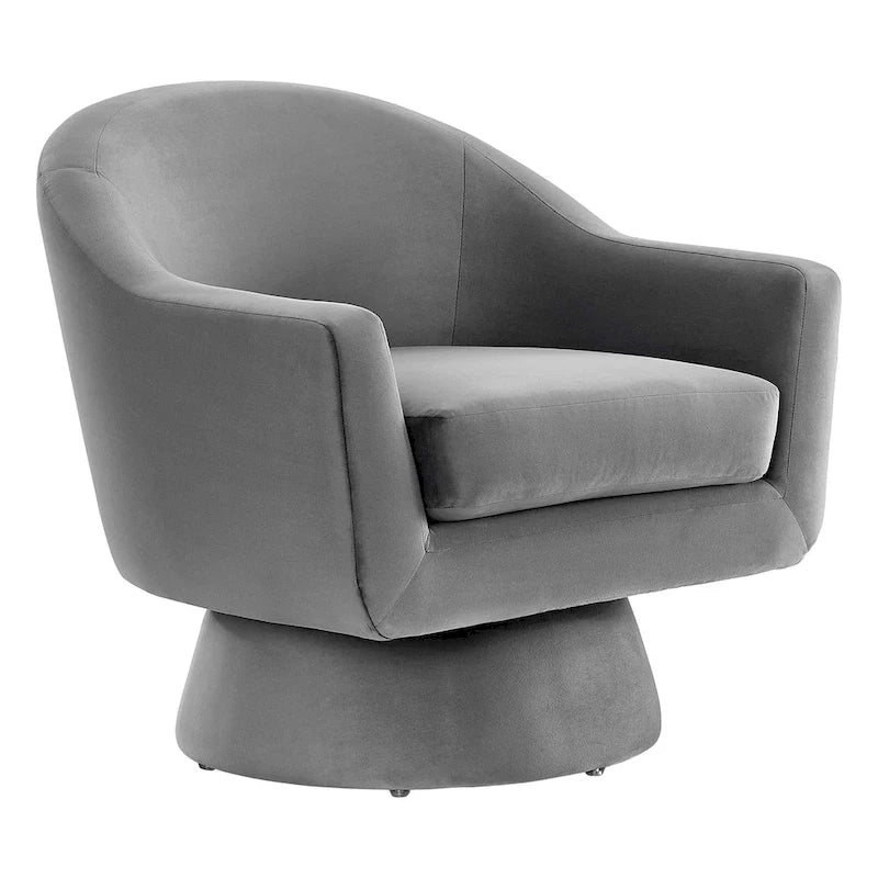 Performance Velvet and Wood Swivel Chair
