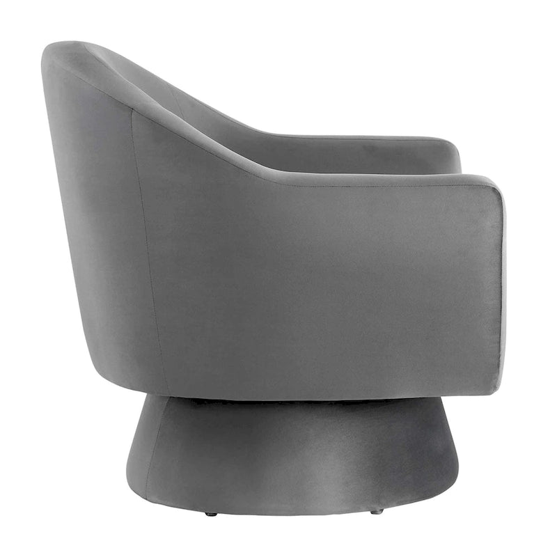 Performance Velvet and Wood Swivel Chair
