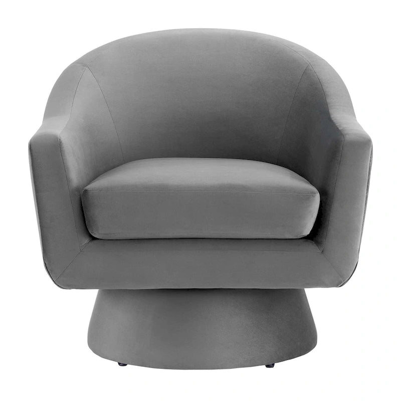 Performance Velvet and Wood Swivel Chair
