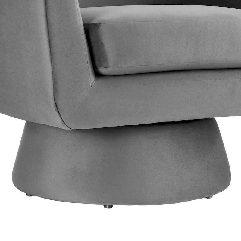Performance Velvet and Wood Swivel Chair