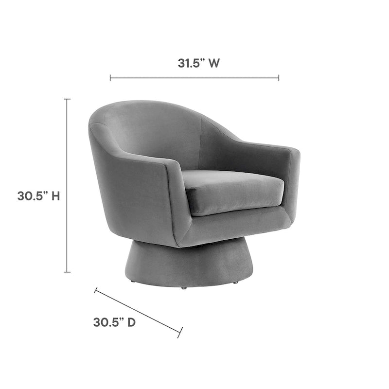 Performance Velvet and Wood Swivel Chair