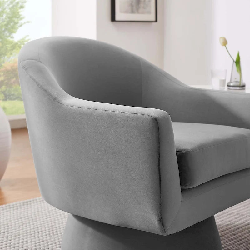 Performance Velvet and Wood Swivel Chair