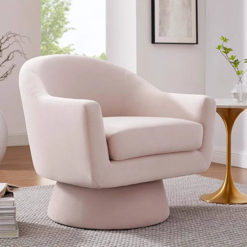 Performance Velvet and Wood Swivel Chair