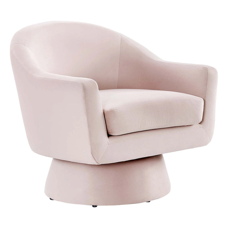 Performance Velvet and Wood Swivel Chair