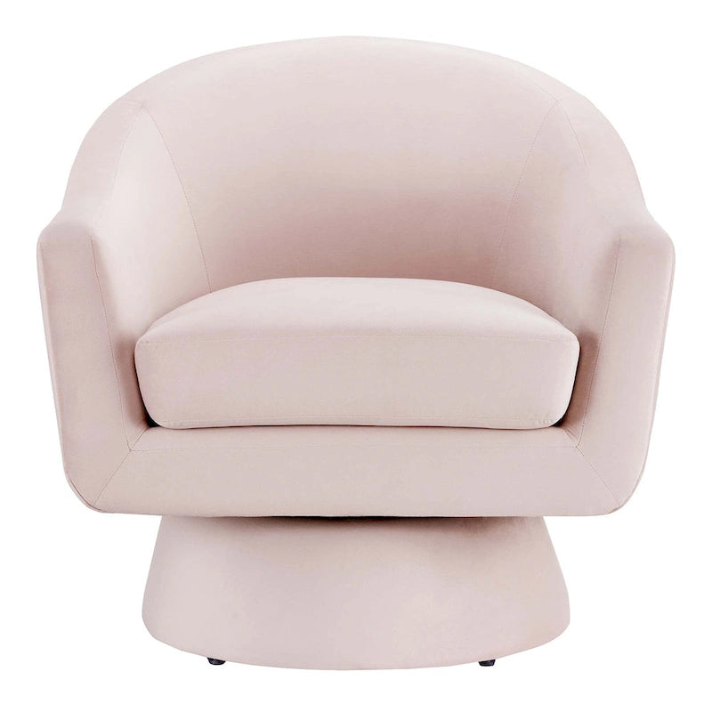 Performance Velvet and Wood Swivel Chair