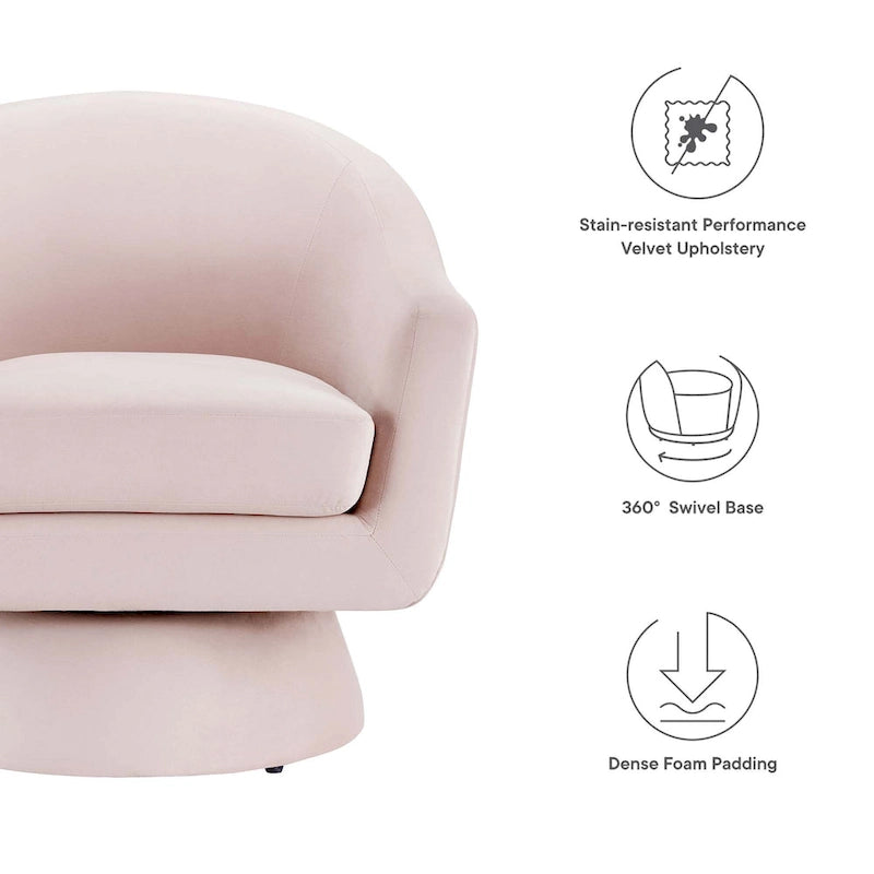 Performance Velvet and Wood Swivel Chair