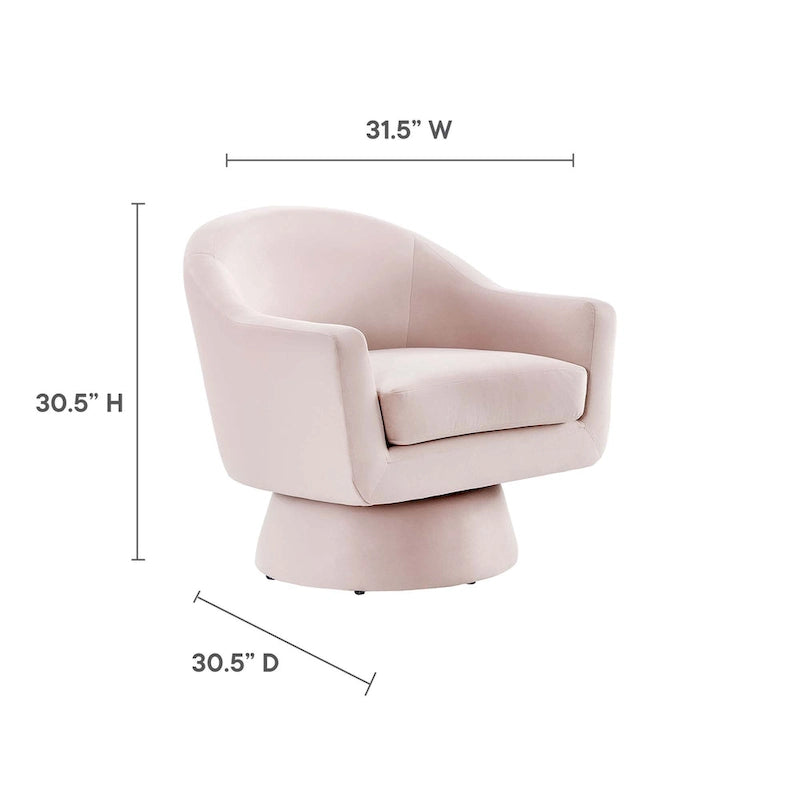 Performance Velvet and Wood Swivel Chair