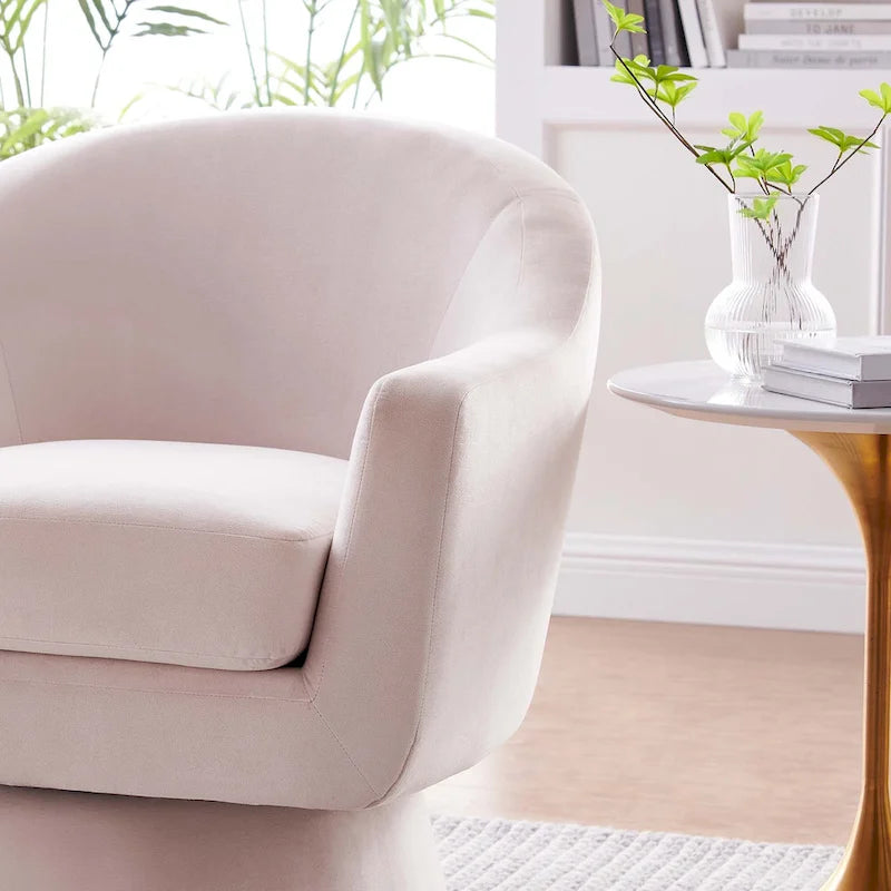 Performance Velvet and Wood Swivel Chair