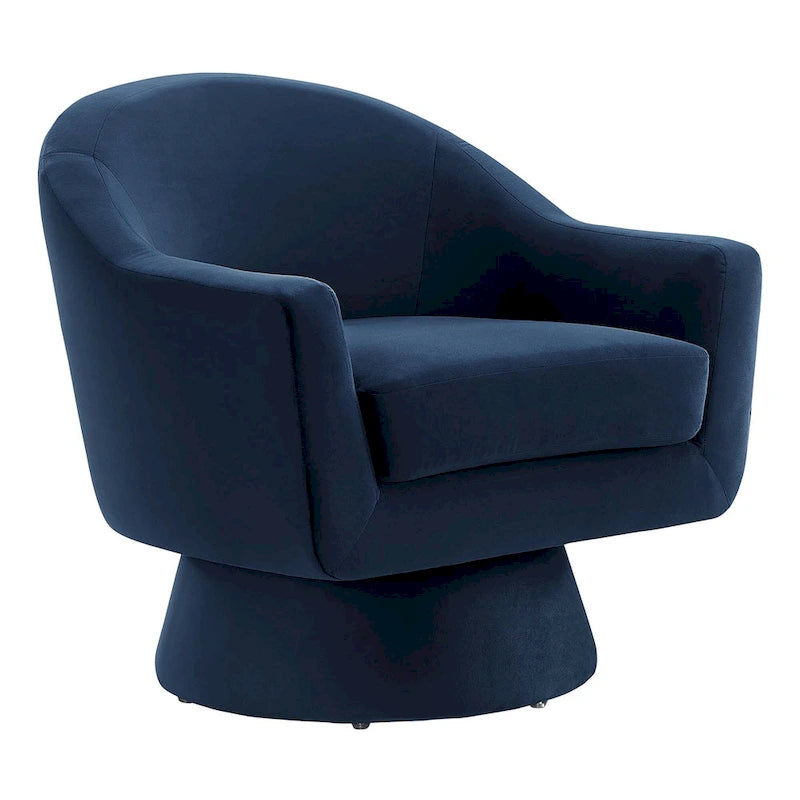 Performance Velvet and Wood Swivel Chair