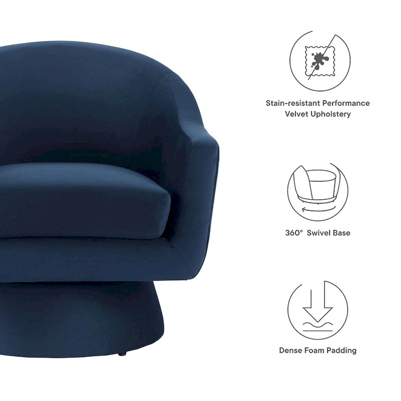Performance Velvet and Wood Swivel Chair