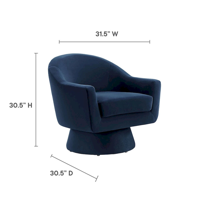Performance Velvet and Wood Swivel Chair