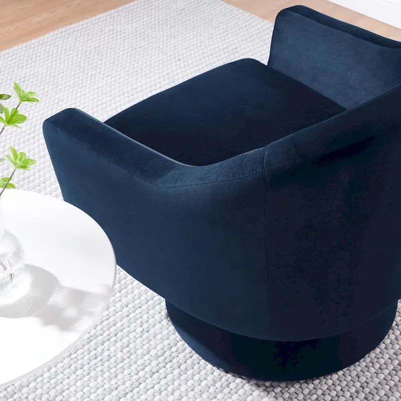 Performance Velvet and Wood Swivel Chair