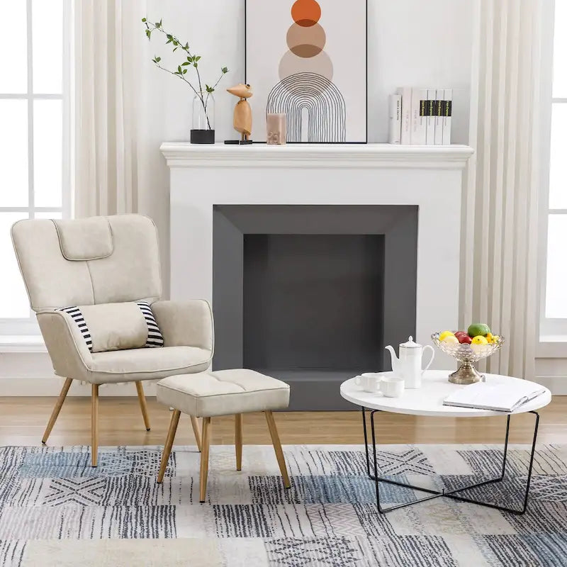 Faux Leather Wingback Chair with Ottoman
