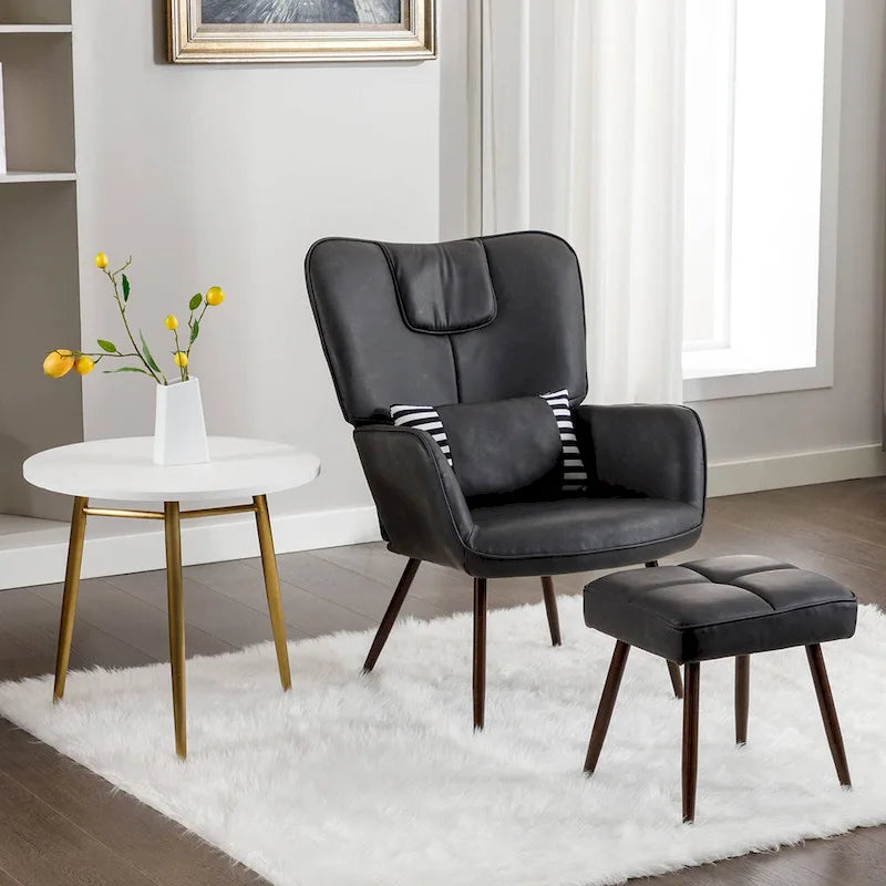 Hausfame Faux Leather Wingback Chairs with Ottoman Accent Chairs Living Room Chairs
