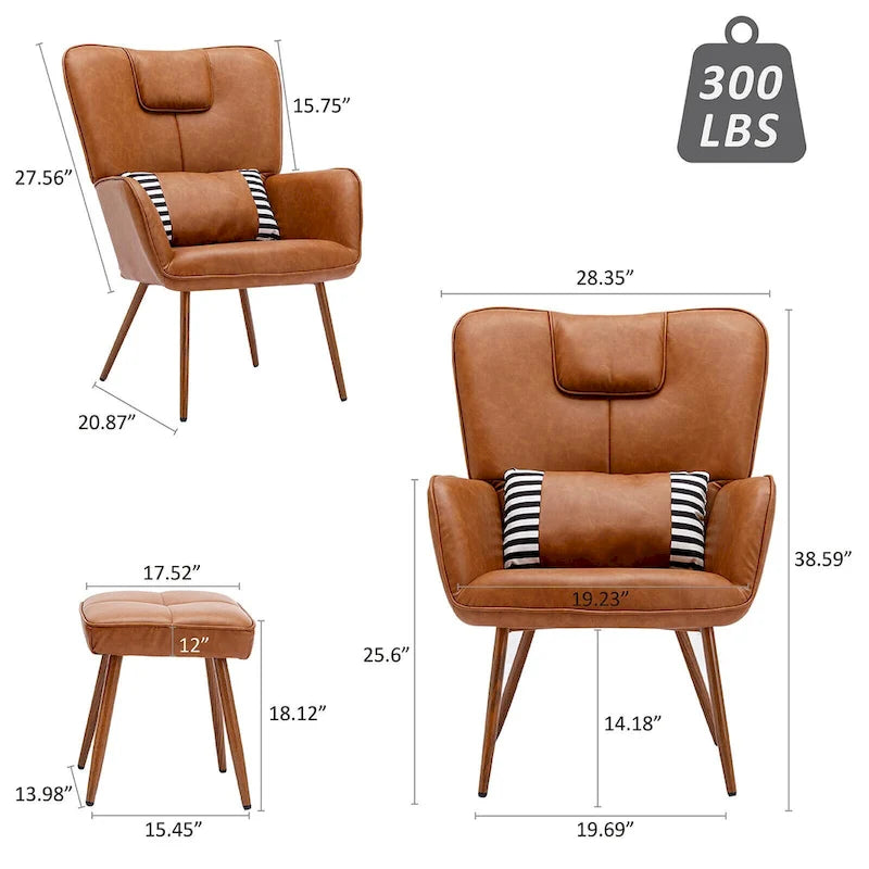 Faux Leather Wingback Chair with Ottoman