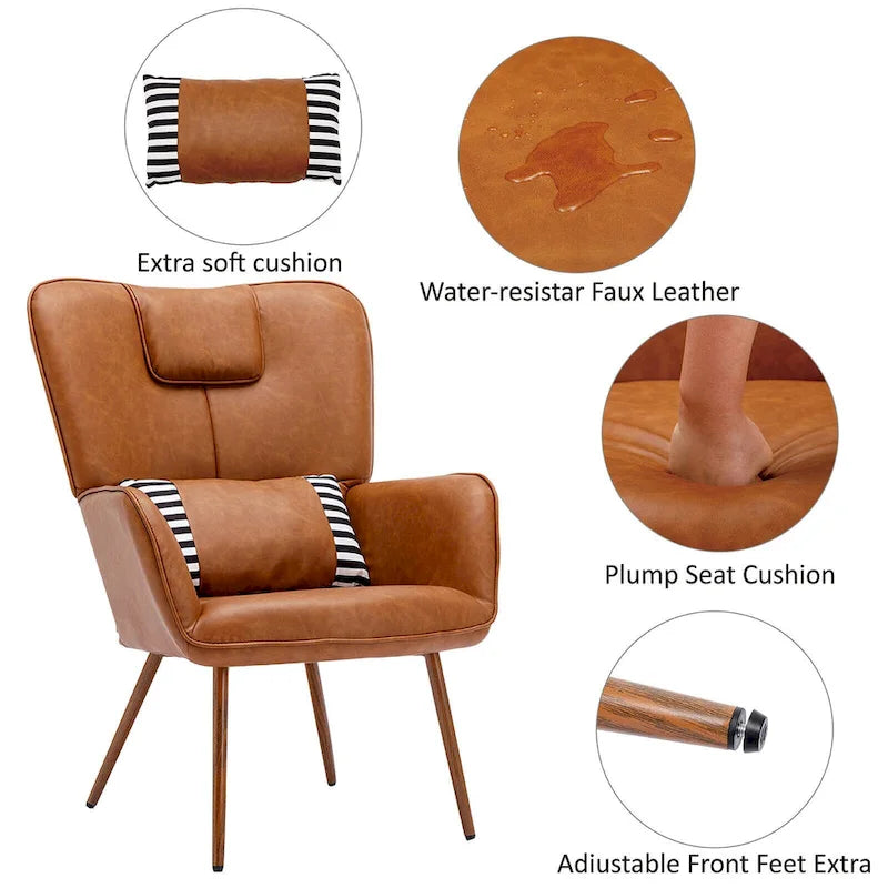 Faux Leather Wingback Chair with Ottoman