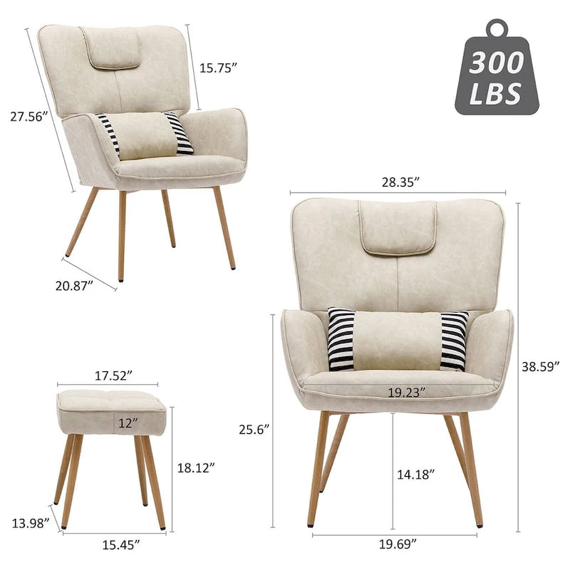 Faux Leather Wingback Chair with Ottoman