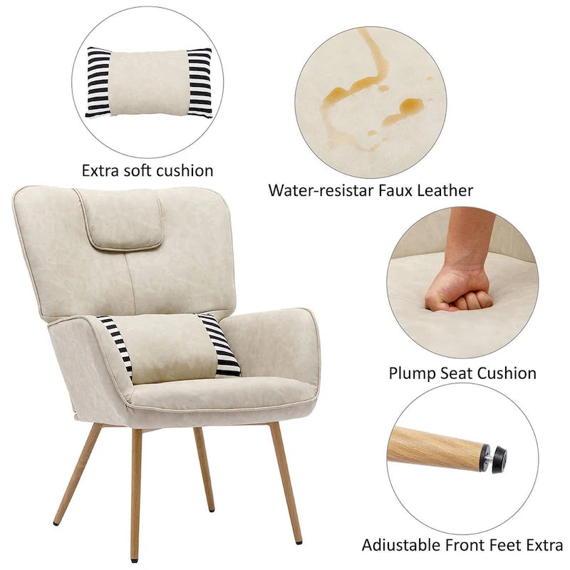 Faux Leather Wingback Chair with Ottoman