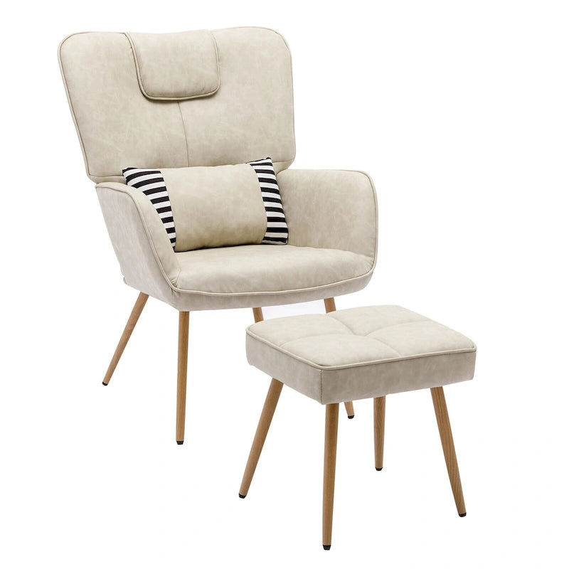 Faux Leather Wingback Chair with Ottoman