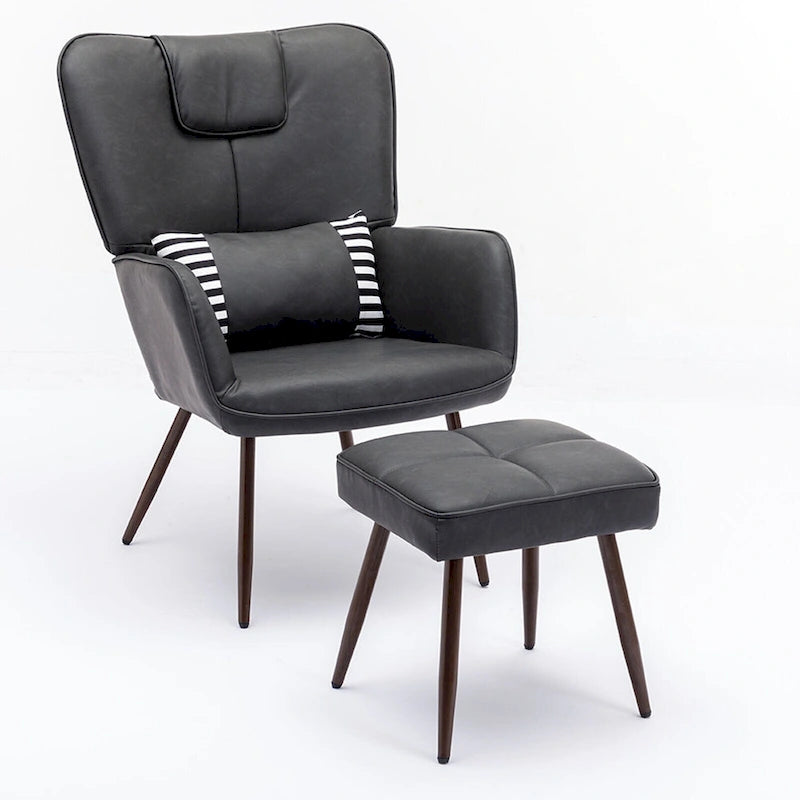 Faux Leather Wingback Chair with Ottoman