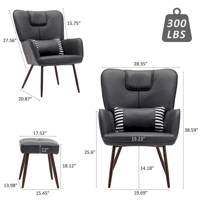 Faux Leather Wingback Chair with Ottoman