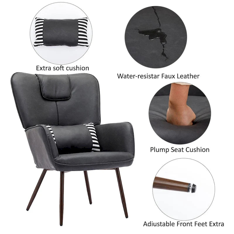 Faux Leather Wingback Chair with Ottoman