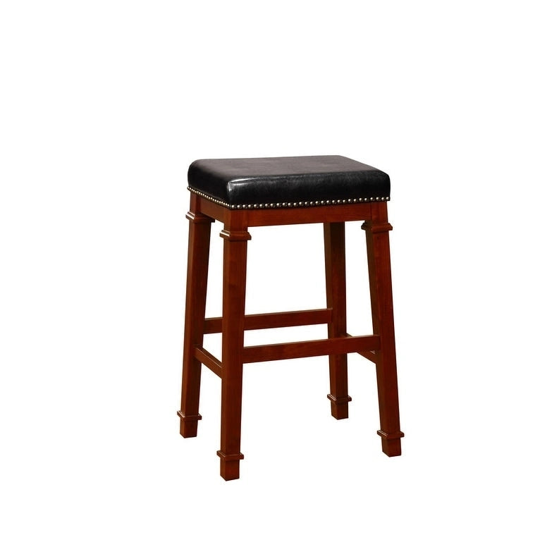 Black Faux Leather Backless Bar Stool, 31.01-Inch
