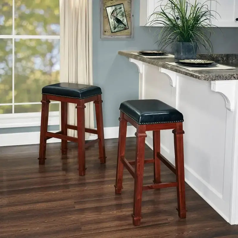 Black Faux Leather Backless Bar Stool, 31.01-Inch