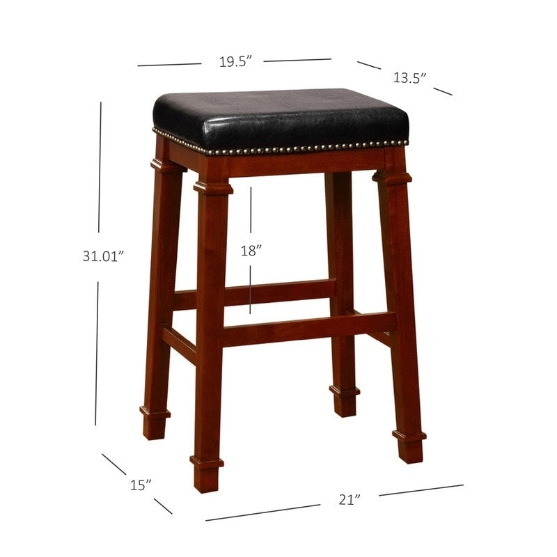 Black Faux Leather Backless Bar Stool, 31.01-Inch