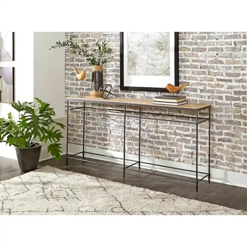 74-Inch Solid Mango Wood Console Table with Steel Legs