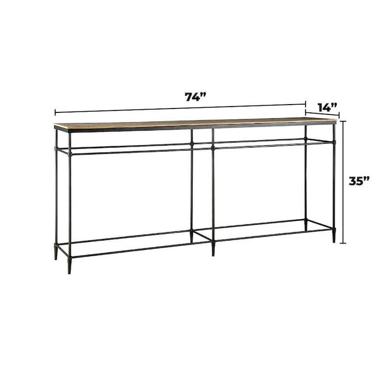 74-Inch Solid Mango Wood Console Table with Steel Legs