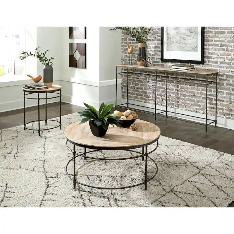 74-Inch Solid Mango Wood Console Table with Steel Legs