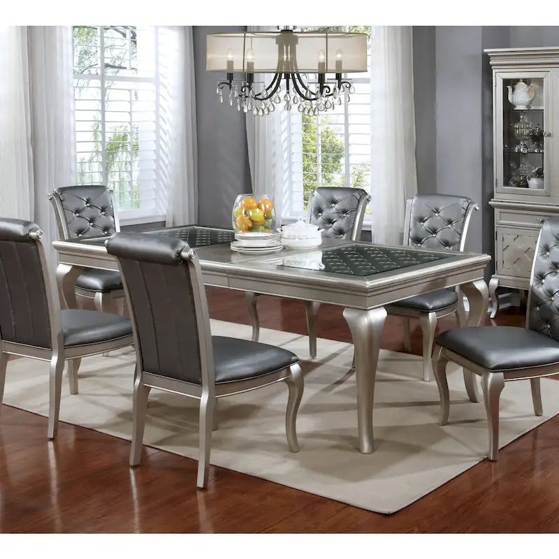 Furniture of America Tily Glam 66-inch Glass Top Wood Dining Table