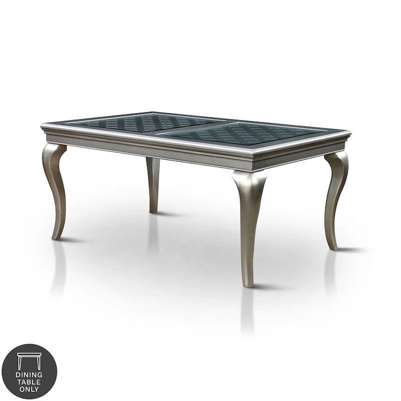 Champagne 66-Inch Glass-Top Wood Dining Table