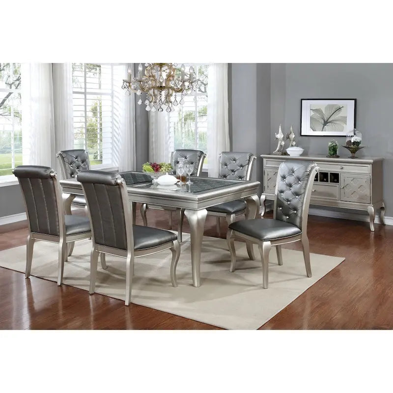 Champagne 66-Inch Glass-Top Wood Dining Table