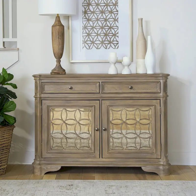 Mirrored Buffet with Two Drawers and Adjustable Shelves